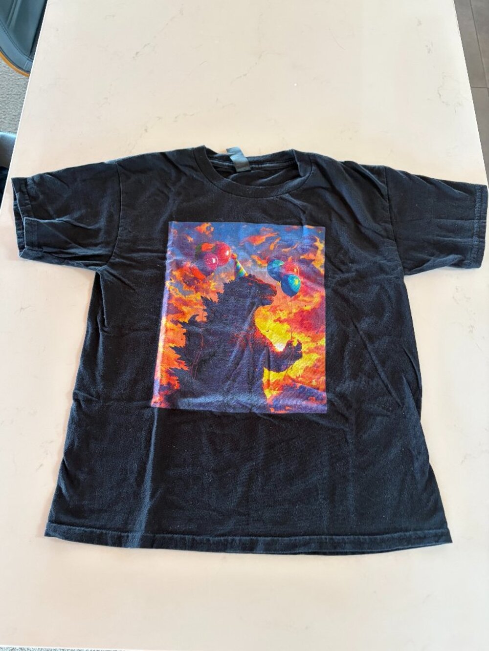 Gildan Youth Medium Black Godzilla Birthday Graphic Tee Colorful Party Shirt